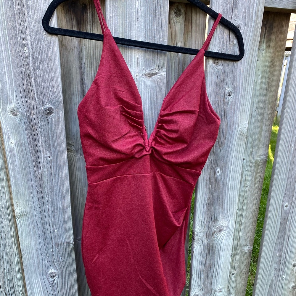 Red deep V dress